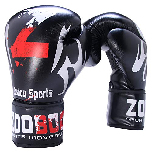 Guantes de Boxeo Adulto 16oz Guantes Kick Boxing Profesional Boxear para Hombe Mujer Guantes Boxeo Negro Cuero PU para Entrenamiento, Saco de Boxeo, Sparring, Muay Thai y Kick Boxing, Artes Marciales